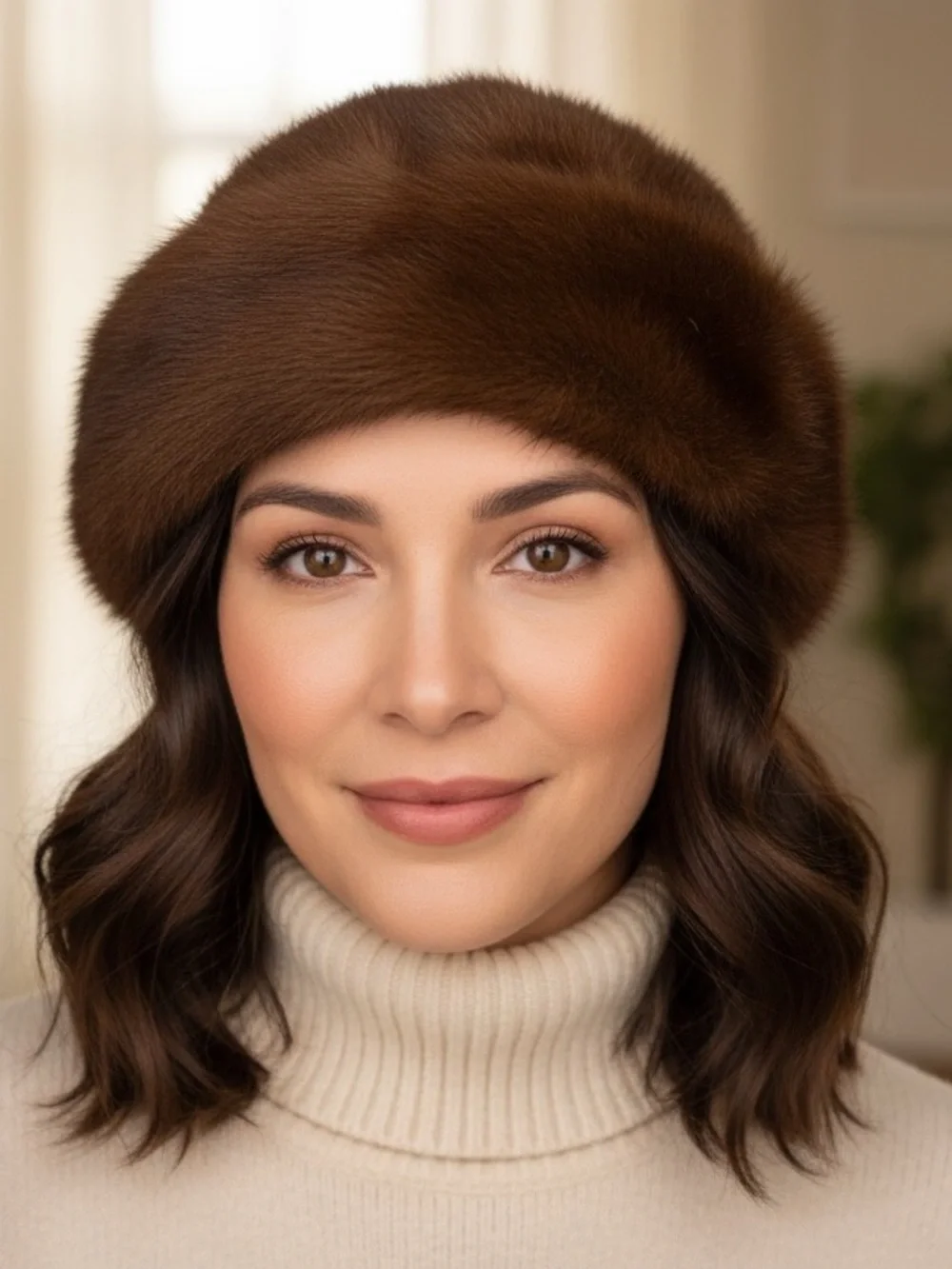 Vintage Brown Fur Pillbox Hat Women